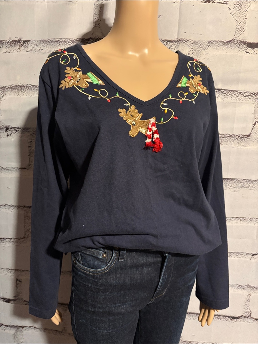 Women’s Vintage Christmas Top With Reindeer Size Large